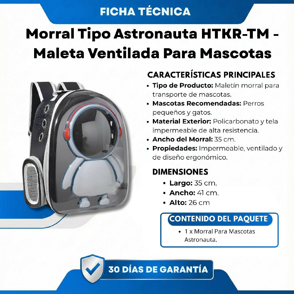 Morral Tipo Astronauta HTKR TM Maleta Ventilada Para Mascotas