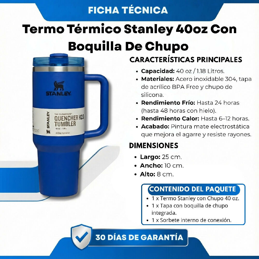 Termo Térmico Stanley 40oz Con Sorbete Ideal Para Gimnasio Y Viajes Azul