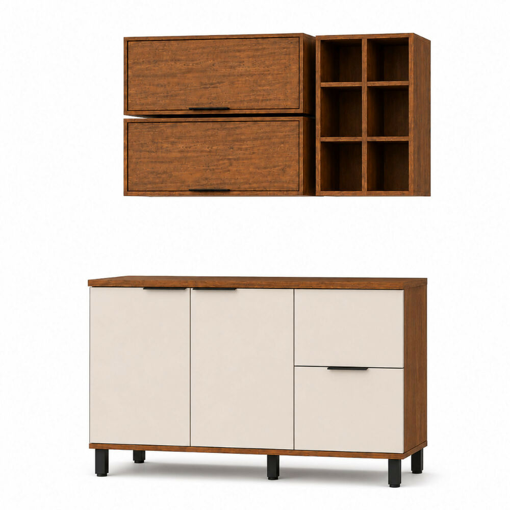 Cocina 120 cm Tahití 4 Puertas 2 Cajones - Natural/Blanco Apagado