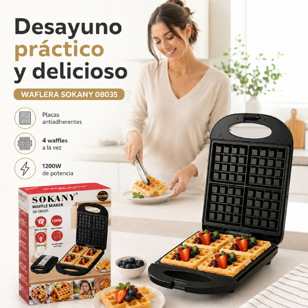 Waflera Eléctrica Sokany 08035 De 1200W Para El Hogar Maquina Para Hacer Wafles
