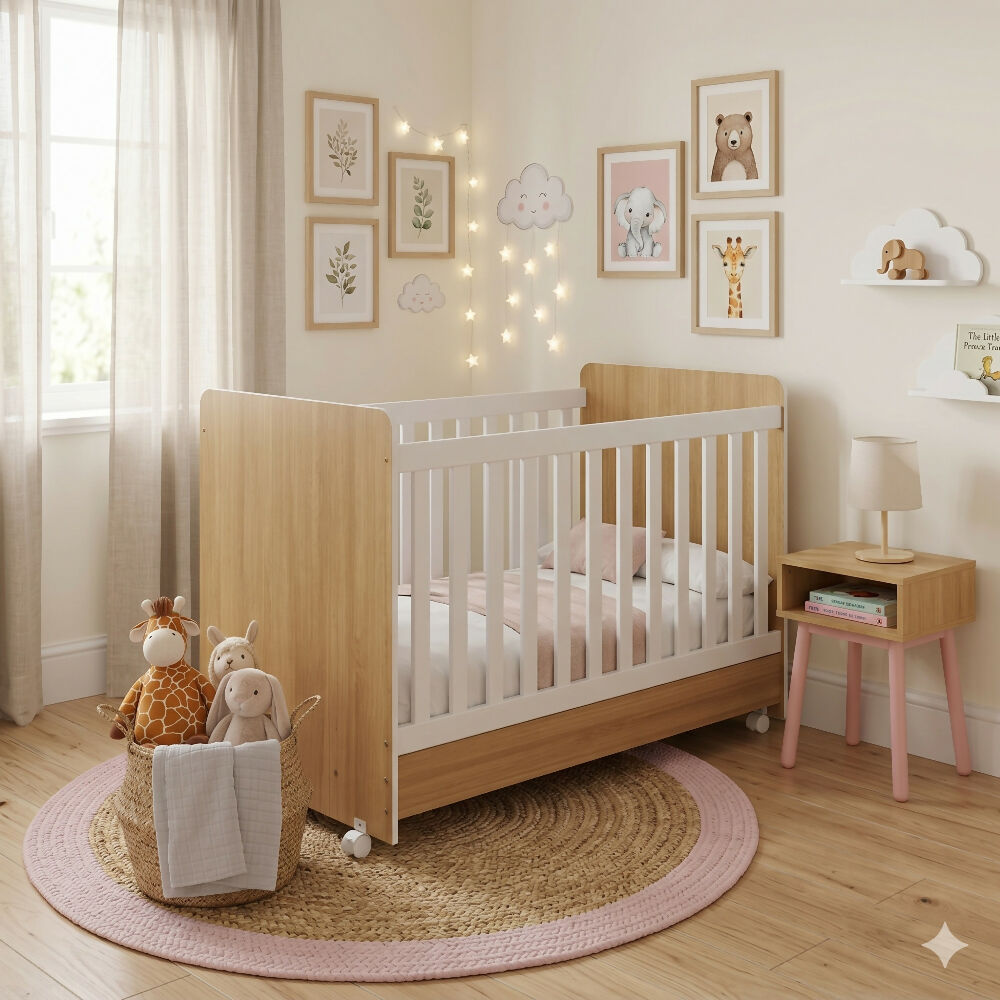 Cuna Bunny 3 en 1 Con Ruedas y Colchon Castaño