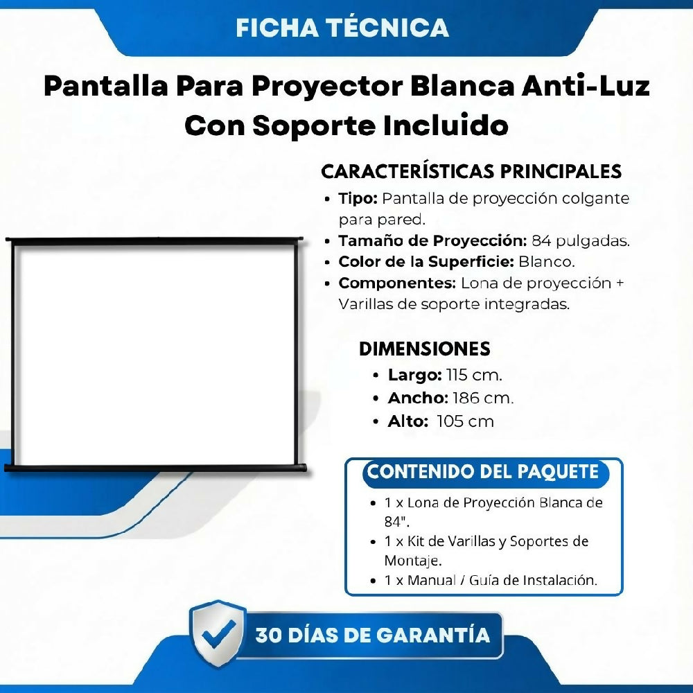 Pantalla 60 Plg Para Proyector Blanca Anti Luz Con Soporte Incluido