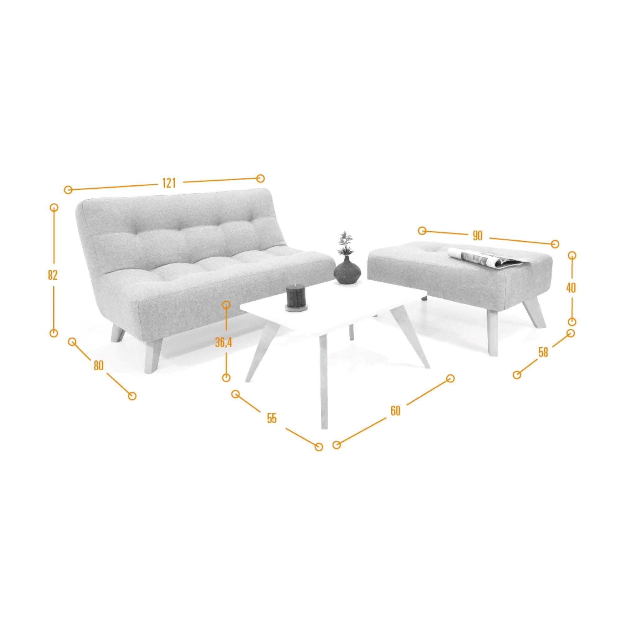 Sala Navara Porto con Puff Plata y Mesa Centro Nova