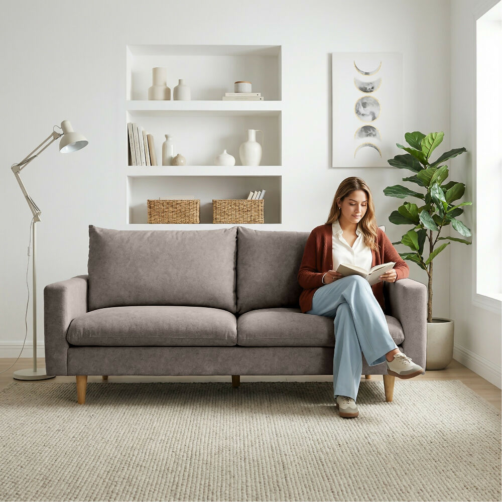Sofa Louisiana 3 Puestos 195x81x93 Tela Taupe