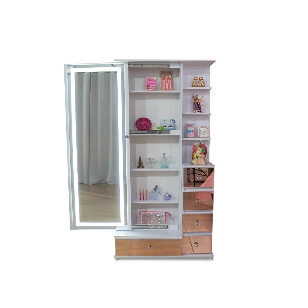 Vanity Puerta Abatible oro rosa Espejo Led