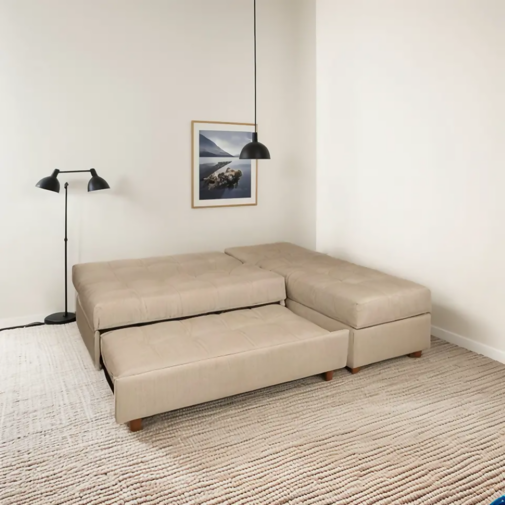 Sofá Cama Angela En L Con Brazos Antifluidos Beige