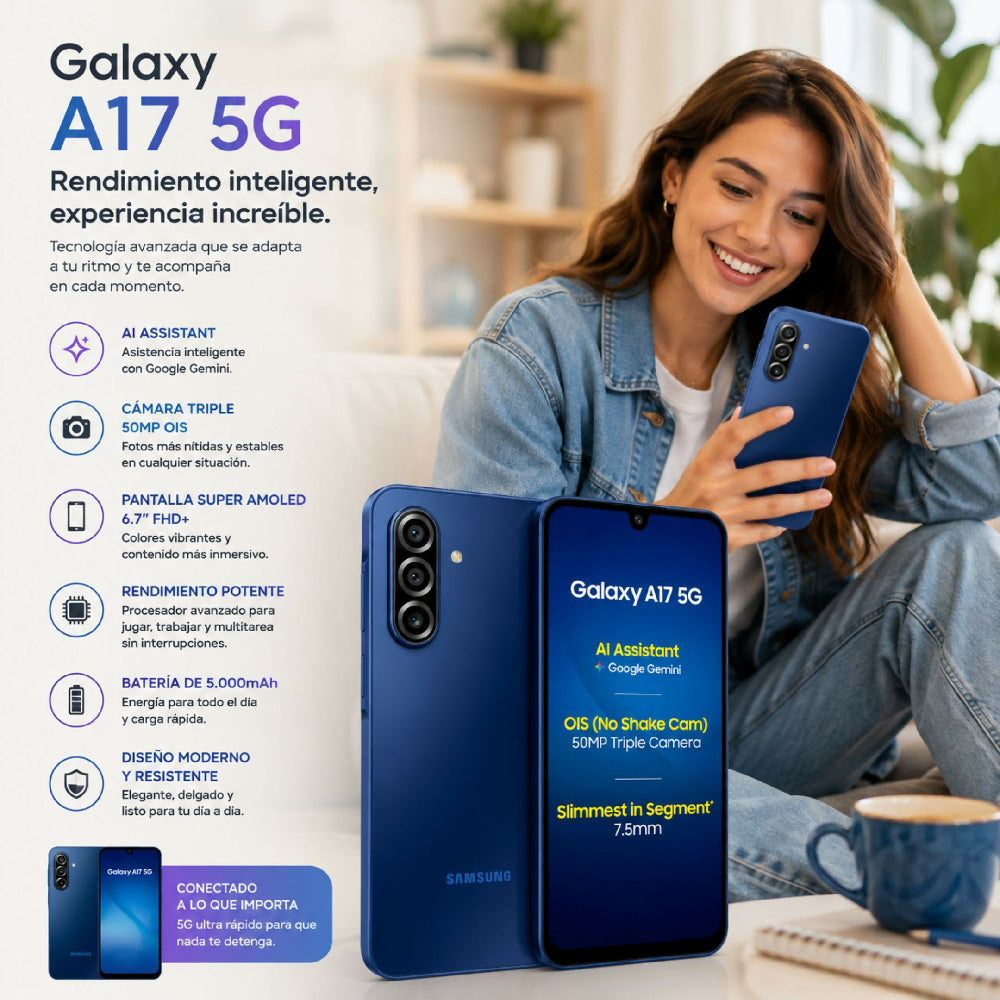 Celular Samsung Galaxy A17 5G 256GB Almacenamiento Smartphone Azul