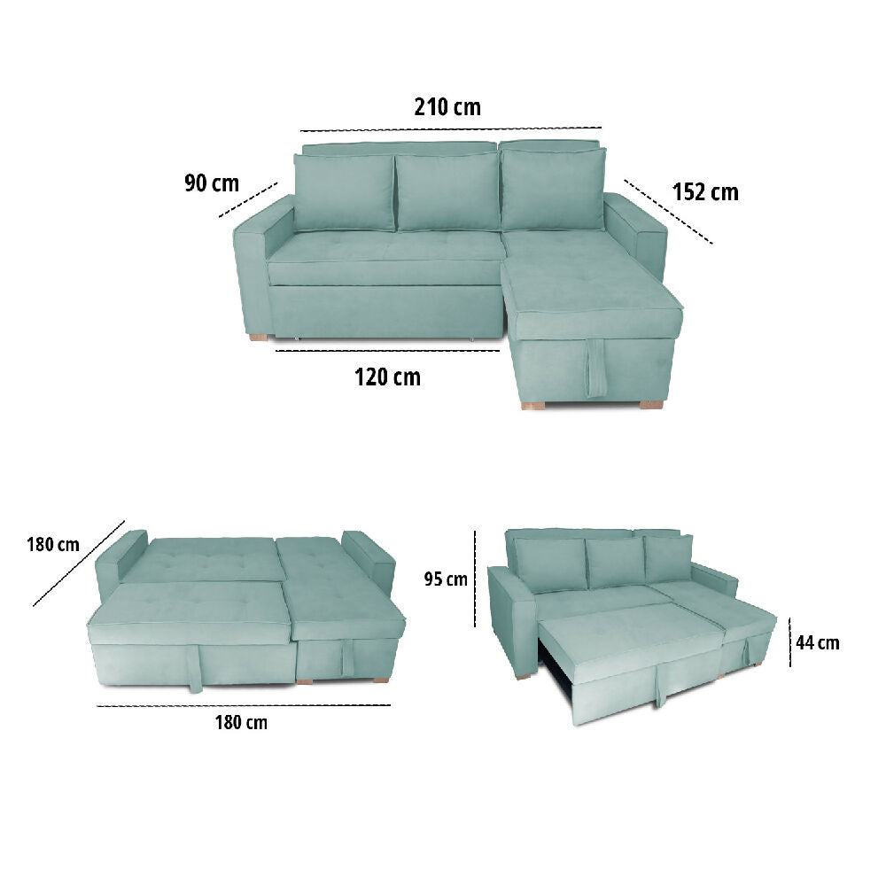 Esquinero Baúl Marsella Multifuncional Reclinable Derecho Menta + Cojines Decorativos