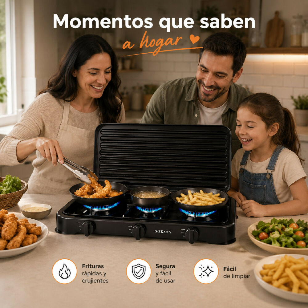 Estufa Eléctrica 3 Puestos Sokany SK-6003 Hornilla Triple De Mesa