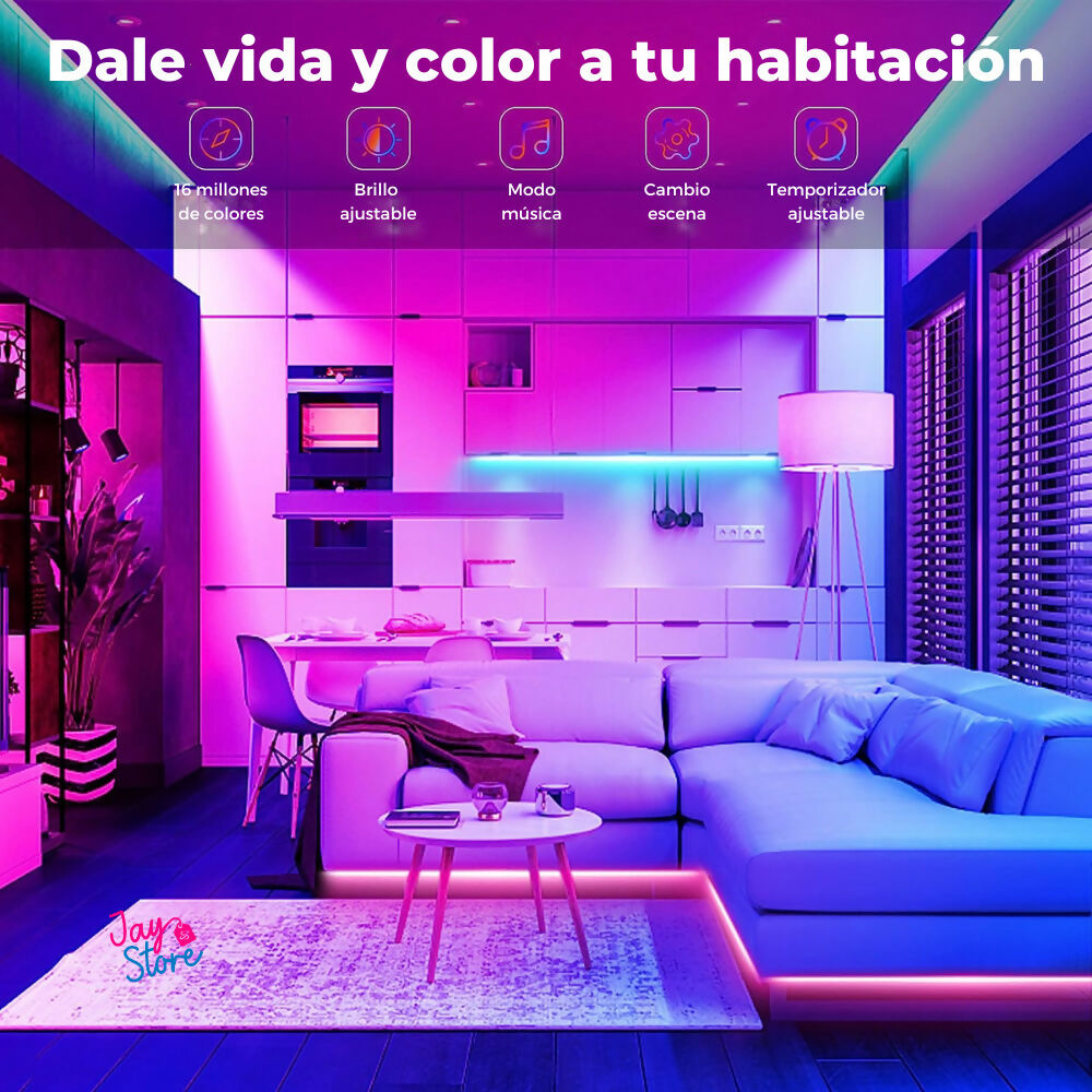 Cinta De Luz Led 15mts WiFi Inteligente, Bluetooth, Alexa, Google Home Tira Luz