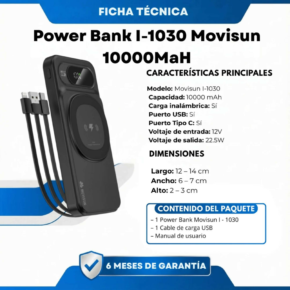 Power Bank I-1030 Movisun 10000MaH Diseño Ergonómico Y Entrada Dual