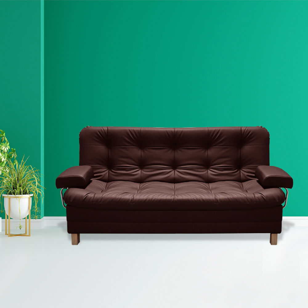 Sofacama Rouss Tipo Cuero Marron Con Brazos Extraibles + Cojines