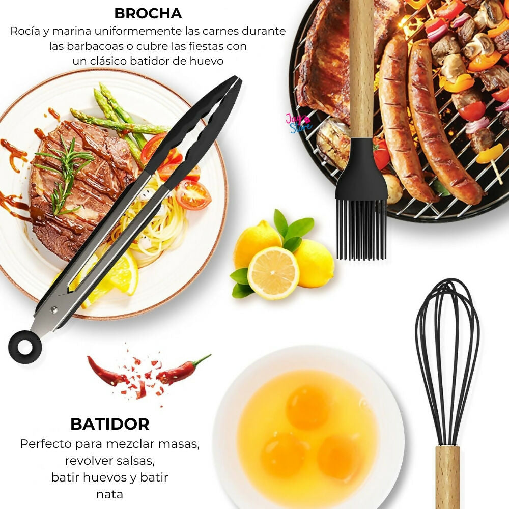 Set 12 Utensilios para Cocina Silicona Resistentes al Calor