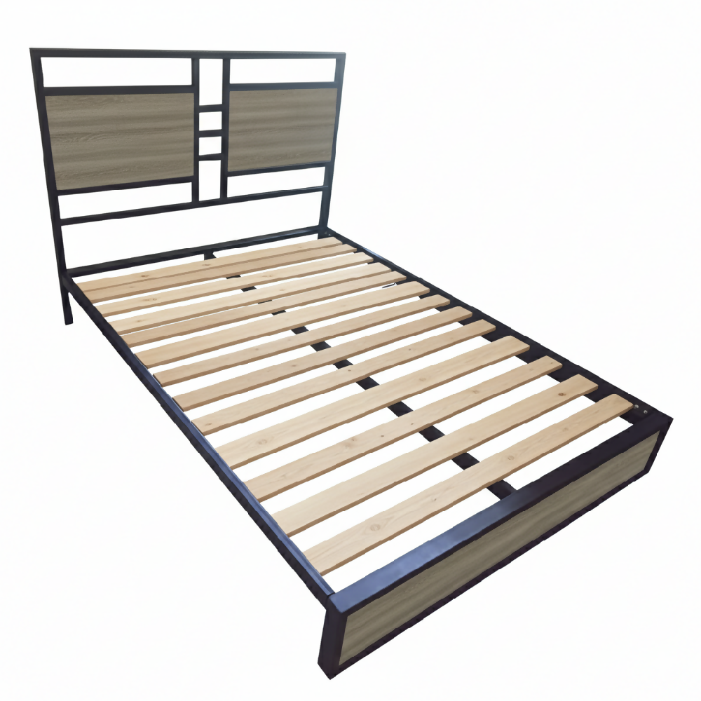 Cama Semidoble Metal Madera Amatista Gris Oscuro 120 x 190 x 24