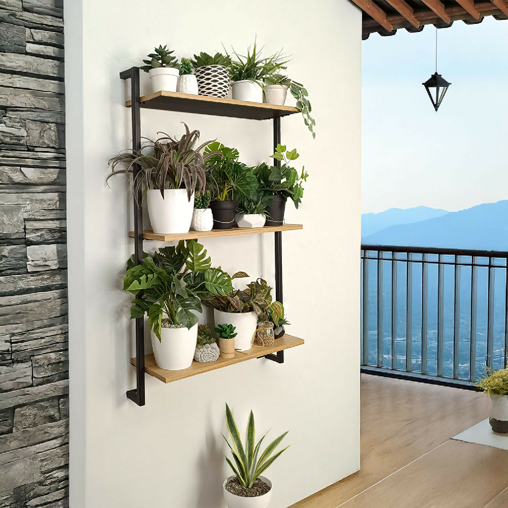 Estantería 3 Niveles a Pared Bruselas, Madera Natural + Negro
