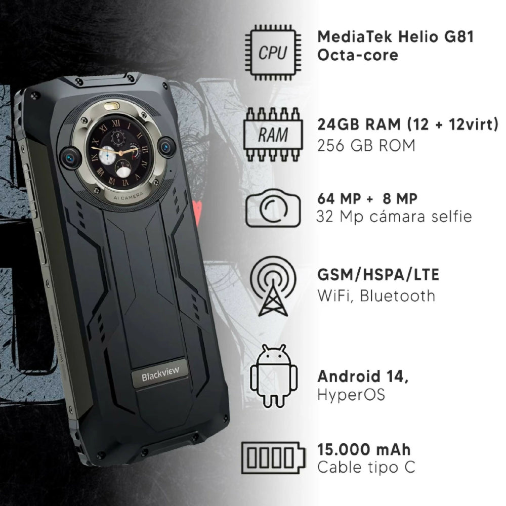 Celular Blackview BV 9300 256GB Negro Resistente A Impactos