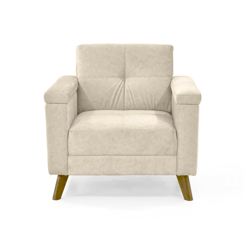 Set de sala con Sofa Cama Moretto Poltrona Carter Tela Beige mas mesa de Centro Nova