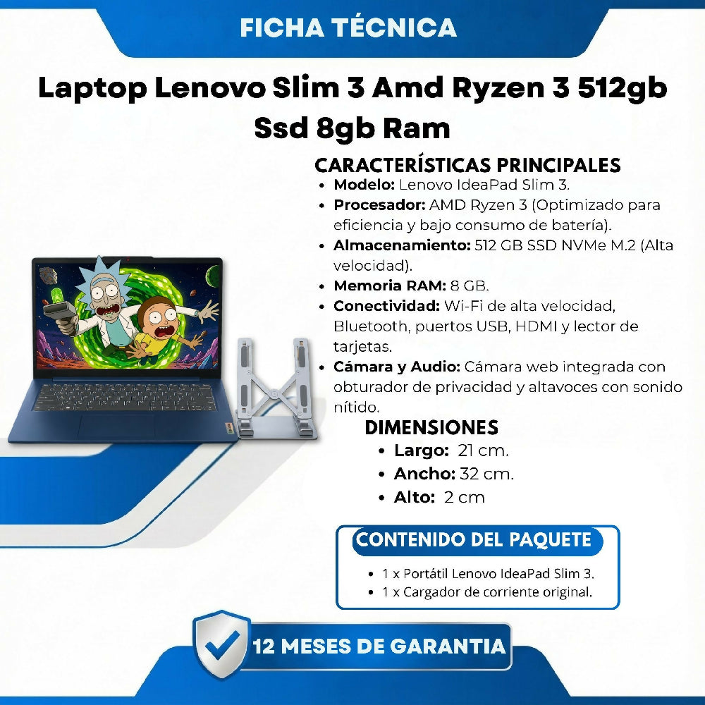 Laptop Lenovo Slim 3 Amd Ryzen 3 512gb Ssd + Regalo Gratis