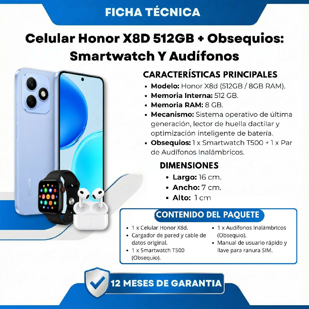 Celular Honor X8D 512GB Azul + Obsequios Smartwatch Y Audífonos