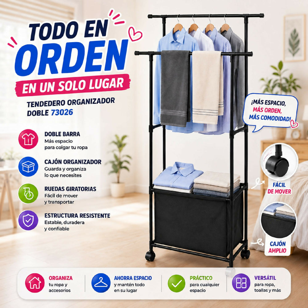 Tendedero Organizador De Ropa Doble 73026 Con Doble Barra De Colgado Y Fácil Desplazamiento