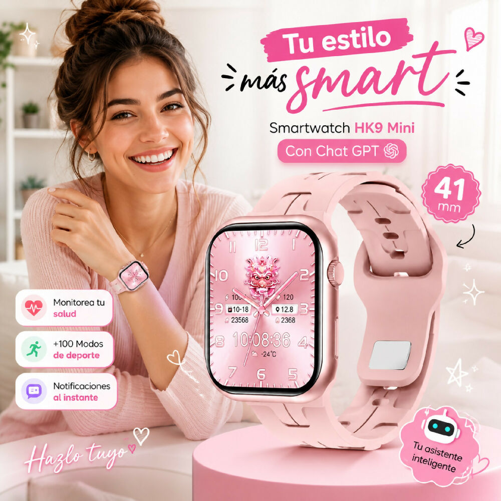 Smartwatch Wearfit HK9 Mini 41mm Pantalla AMOLED Llamadas Bluetooth Y ChatGPT Rosado