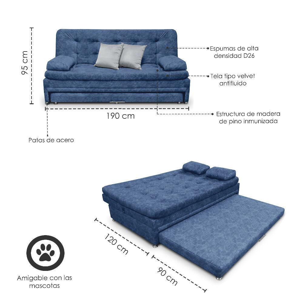 Sofa cama Nido Tarima Olsen Tela Azul - Incluye Cojines