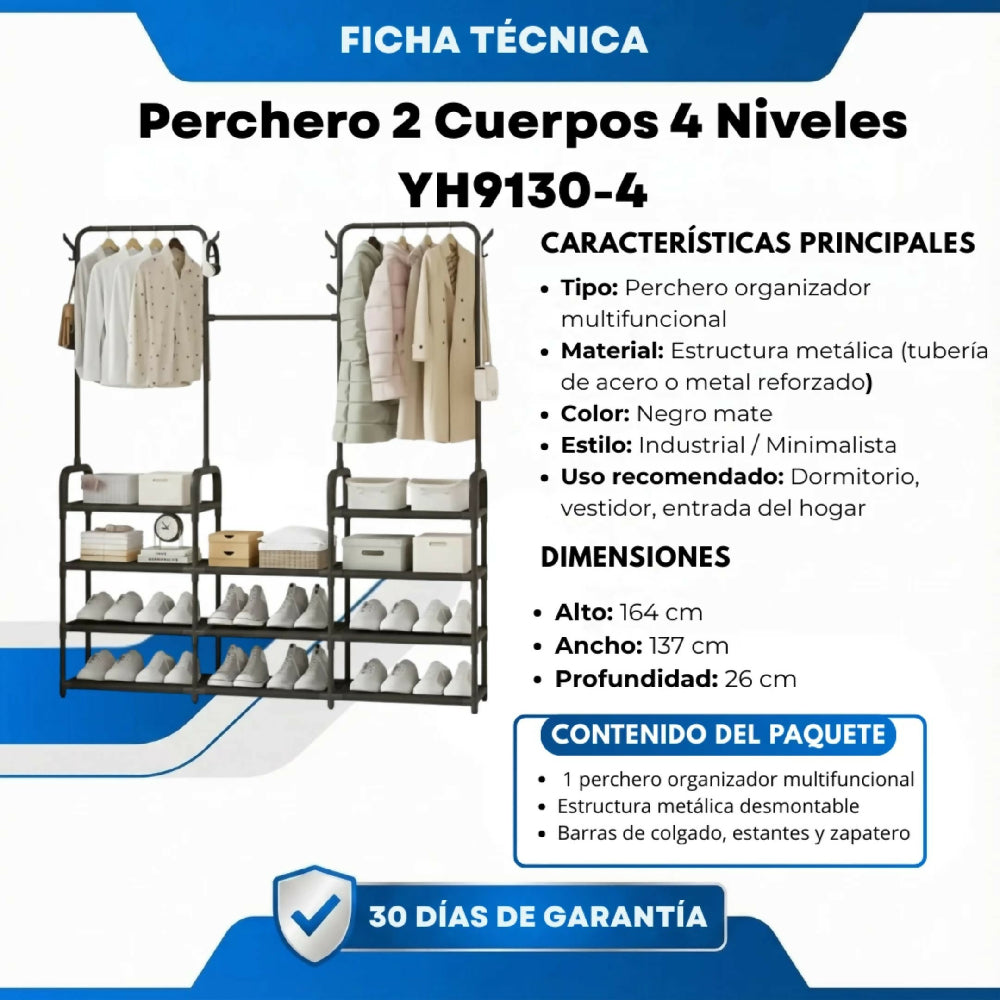 Perchero 2 Cuerpos 4 Niveles YH9130-4 Estructura De Acero