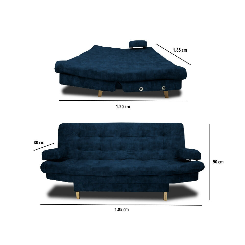 Sofá Cama Blum Clic Clac 3 Posiciones Tela Amigable Con Mascotas 185X90X80 Azul Petroleo