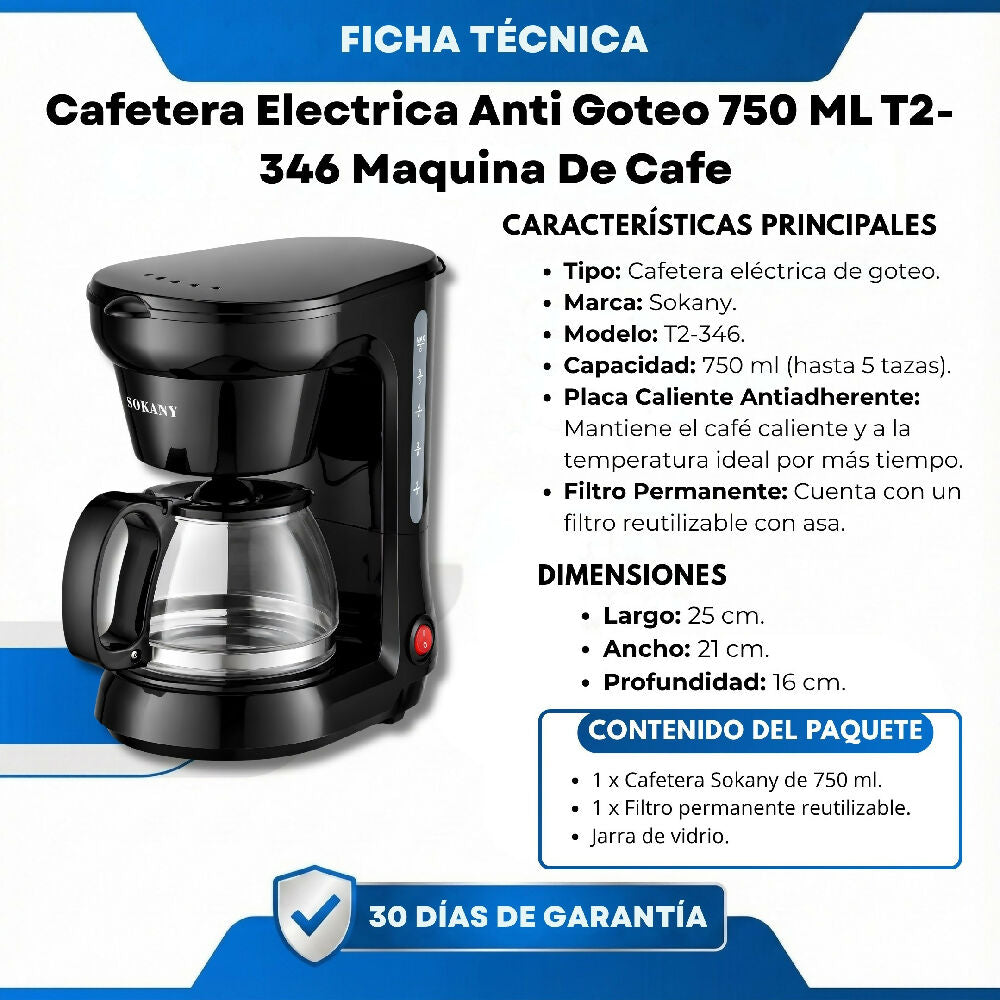 Cafetera Electrica Anti Goteo 750 ML T2-346 Maquina De Cafe