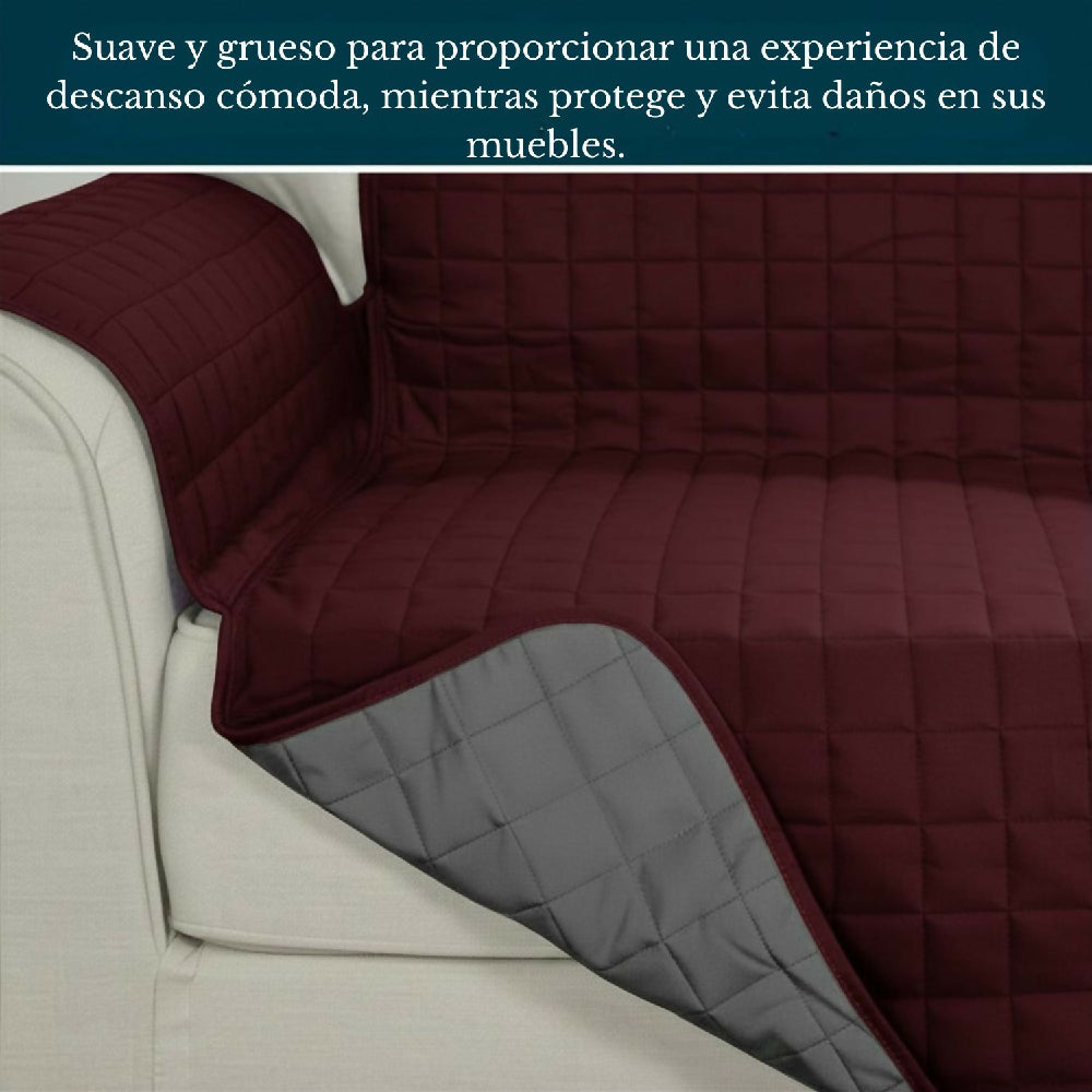 Protector de Sofá 1 Puesto Acolchado Doble Faz Unicolor Vino Tinto y Gris