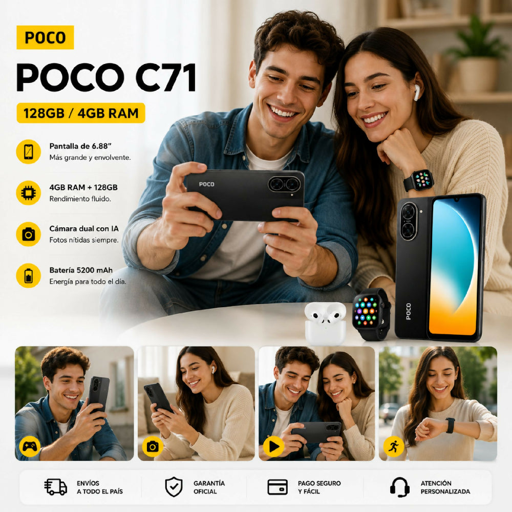 Celular Xiaomi POCO C71 128gb 4gb Ram + Obsequio Incluido Negro