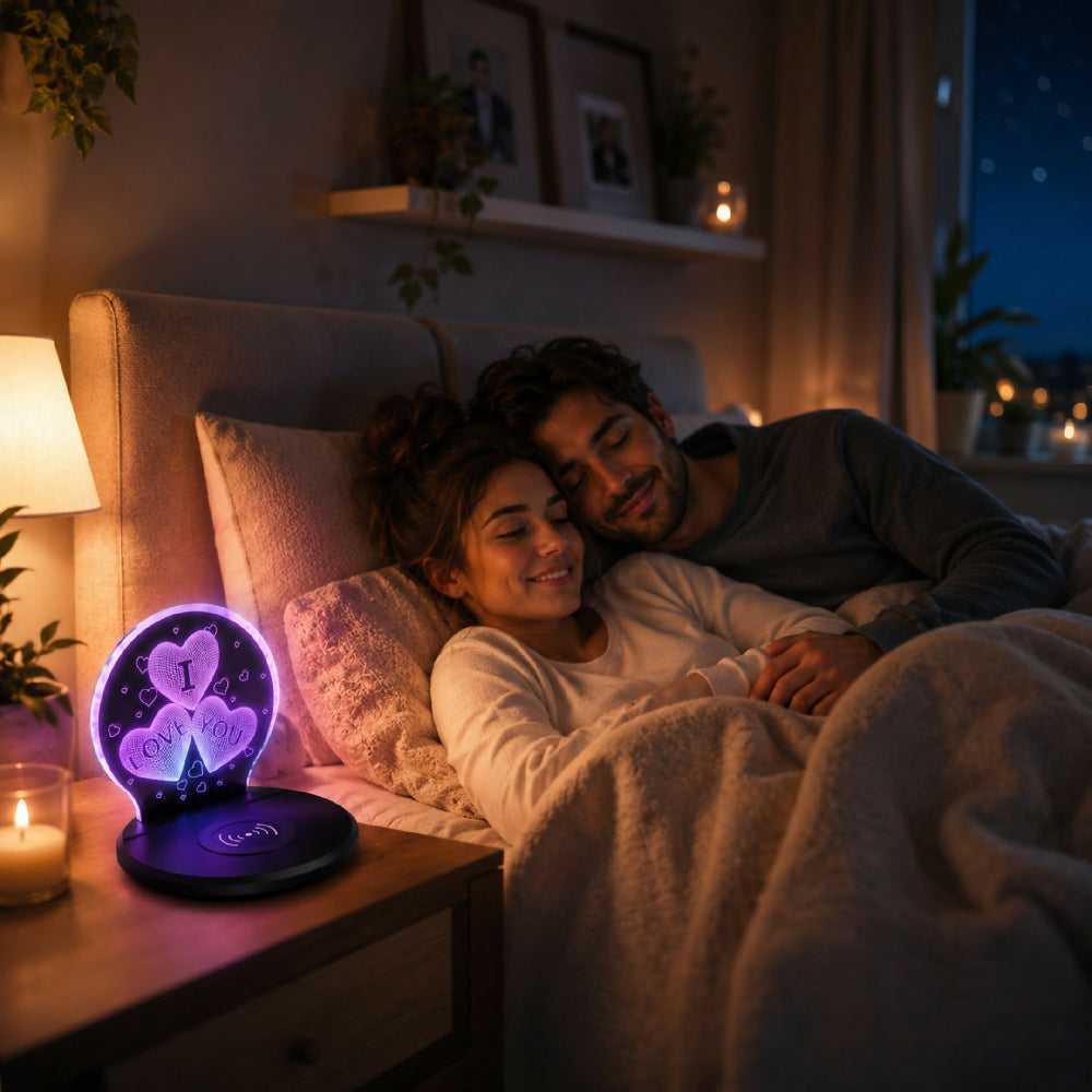 Lámpara Led Corazón 3D Con Carga Inalámbrica Rápida Para Celular