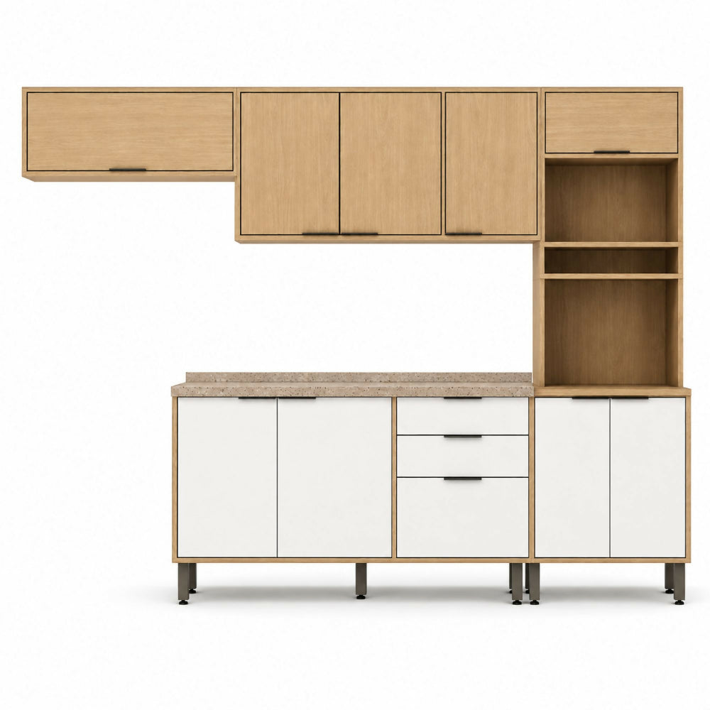 Cocina 270 cm Elba 11 Puertas 2 Cajones - Almendra/Blanco Apagado