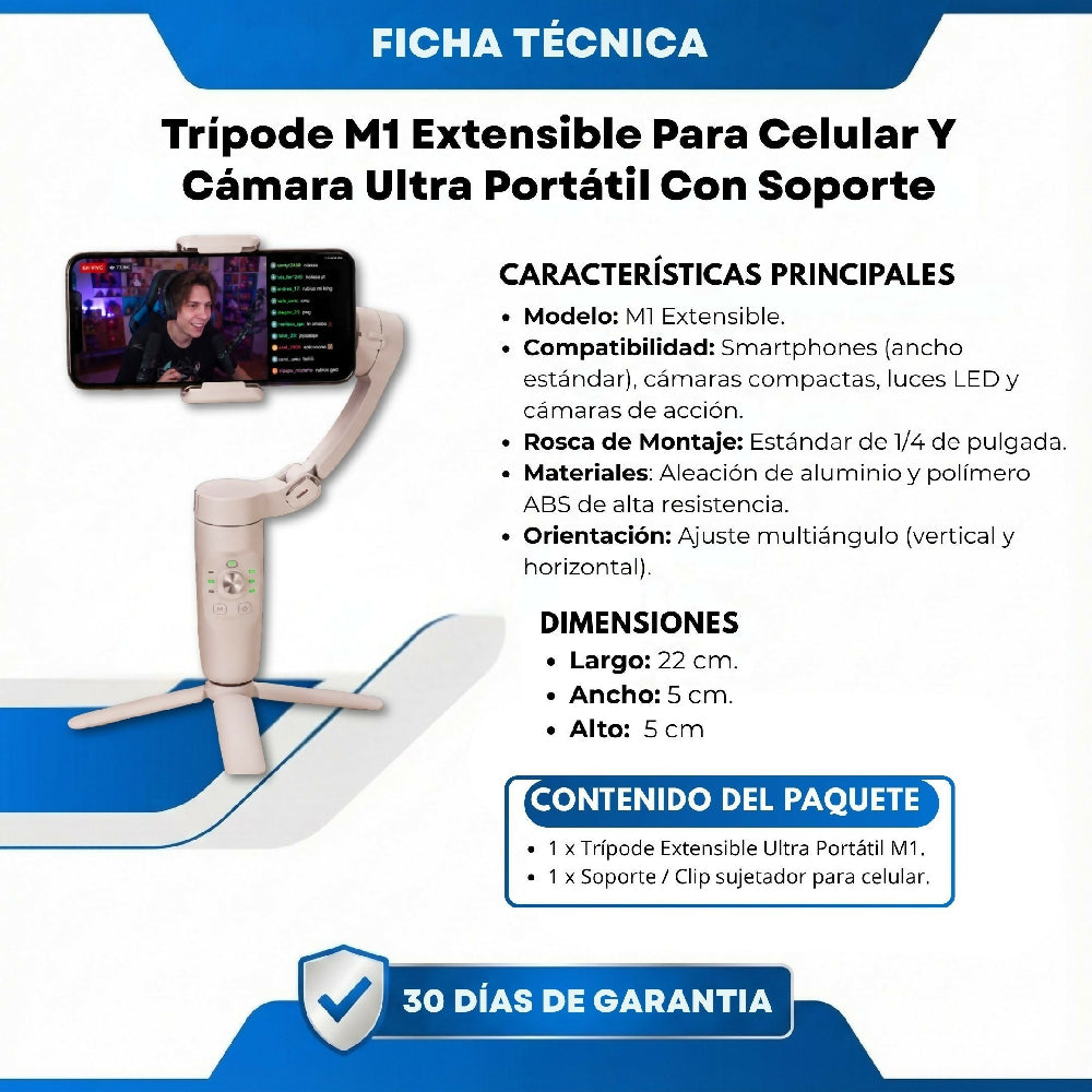 Trípode M1 Extensible Para Celular Y Cámara Ultra Portátil Con Soporte