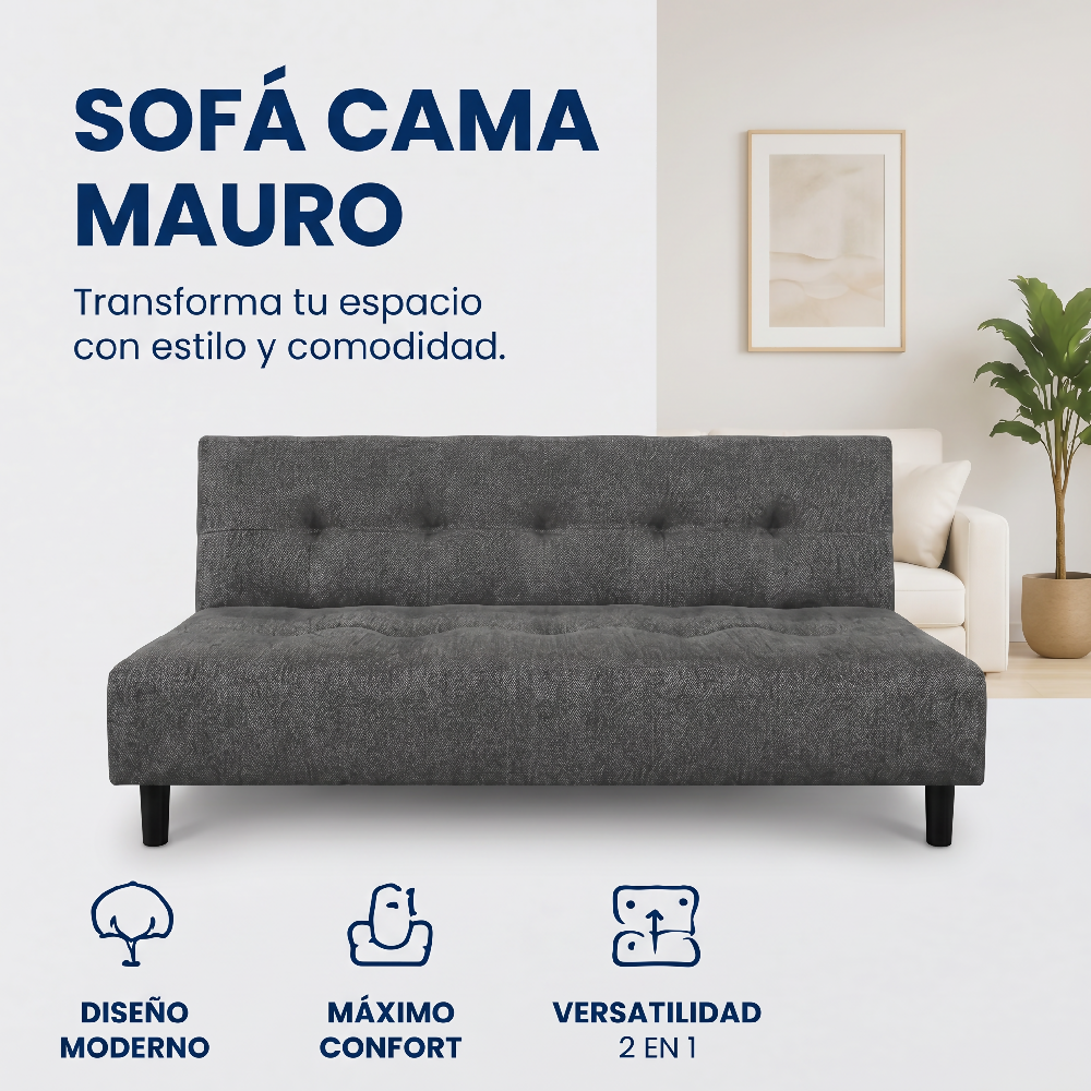 Sofá Cama Mauro Tela, Color Gris
