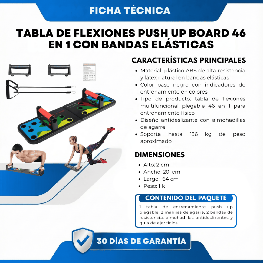 Tabla De Flexiones Push Up Board 46 En 1 Con Bandas Elásticas