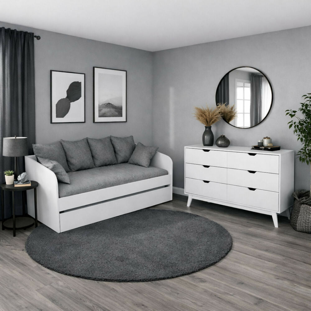 Combo Sofá Cama Atlanta Blanco + Cómoda Dakar Blanca