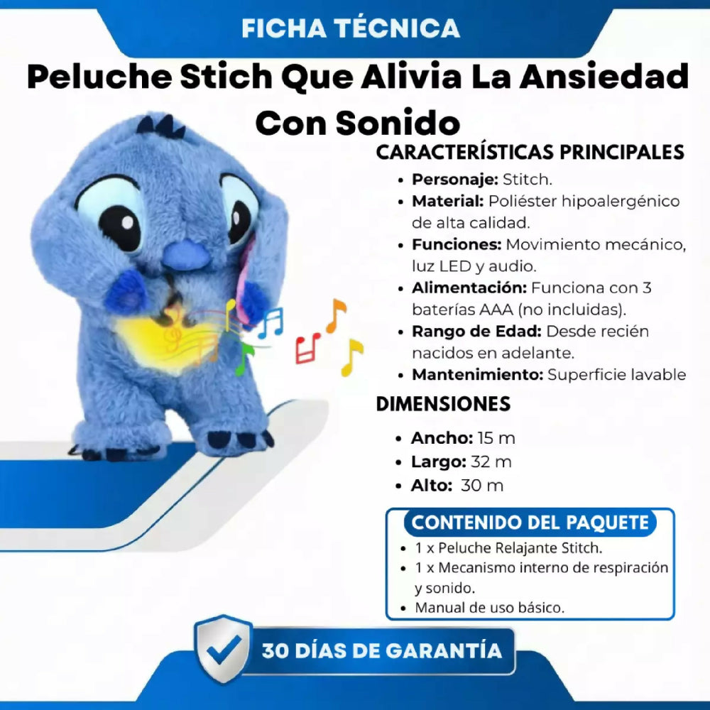Peluche Stich Que Alivia La Ansiedad Con Sonido Y Respiración Para El Estrés