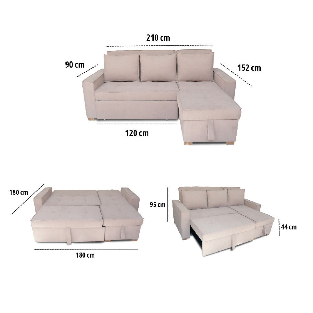 Esquinero Baúl Marsella Multifuncional Reclinable Derecho Beige + Cojines Decorativos