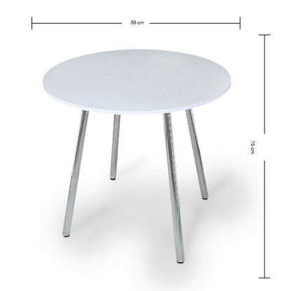 Combo Comedor Redondo (75X80X80) Blanco Pata Cromada Combo + 4 Sillas con patas cromadas