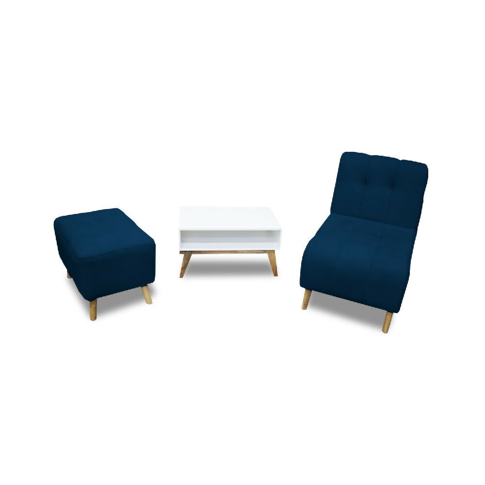 Combo Poltrona Milán Azul + Puff + Mesa de Centro