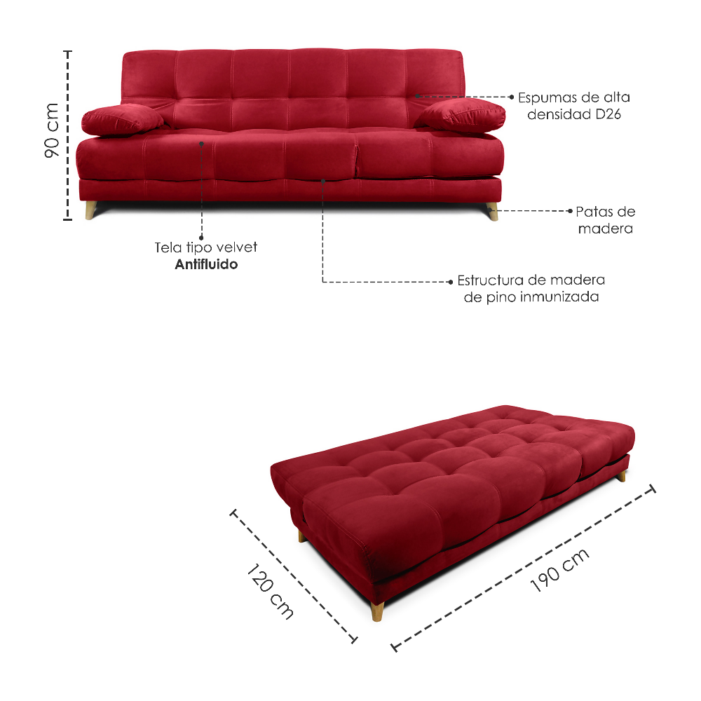 Sofa cama 5 Posiciones Martins Tela Rojo