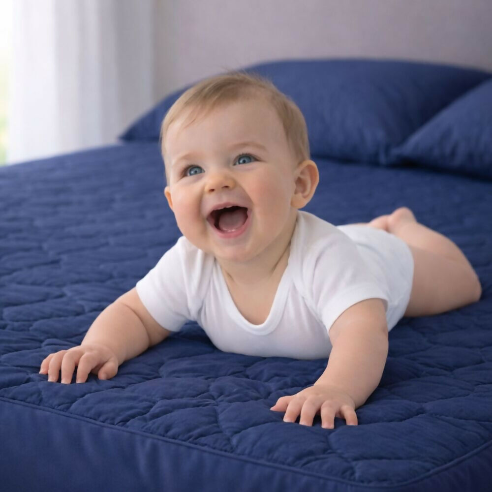 Combo protector colchon sencillo acolchado azul 100x190cm