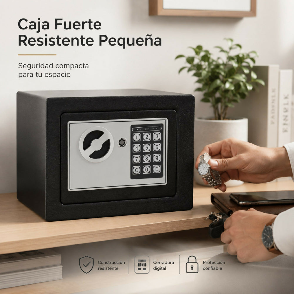 Caja Fuerte Digital De Seguridad Con Teclado Numérico Y Llave De Emergencia 17x17x23cm
