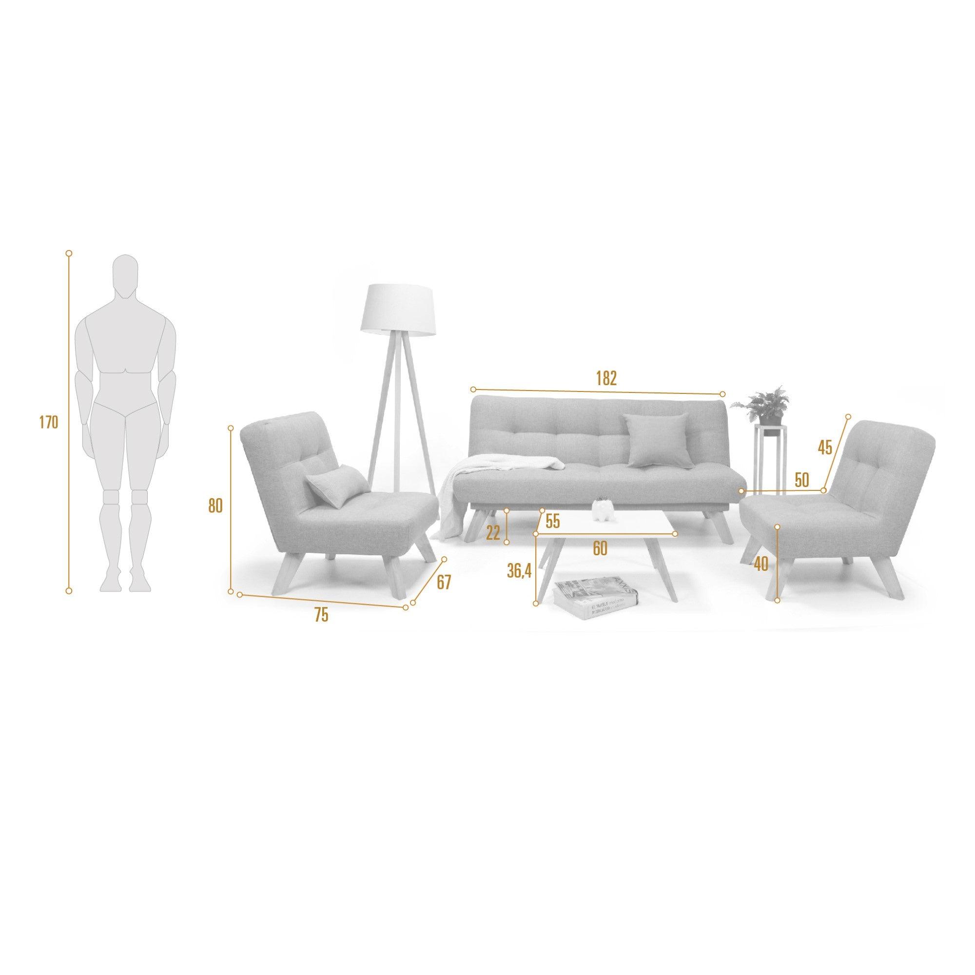 Sala con Sofa Cama Porto Nova Tela Azul Plata
