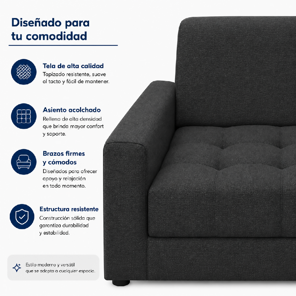 Sofá Alondra Antifluido, Color Gris Oscuro