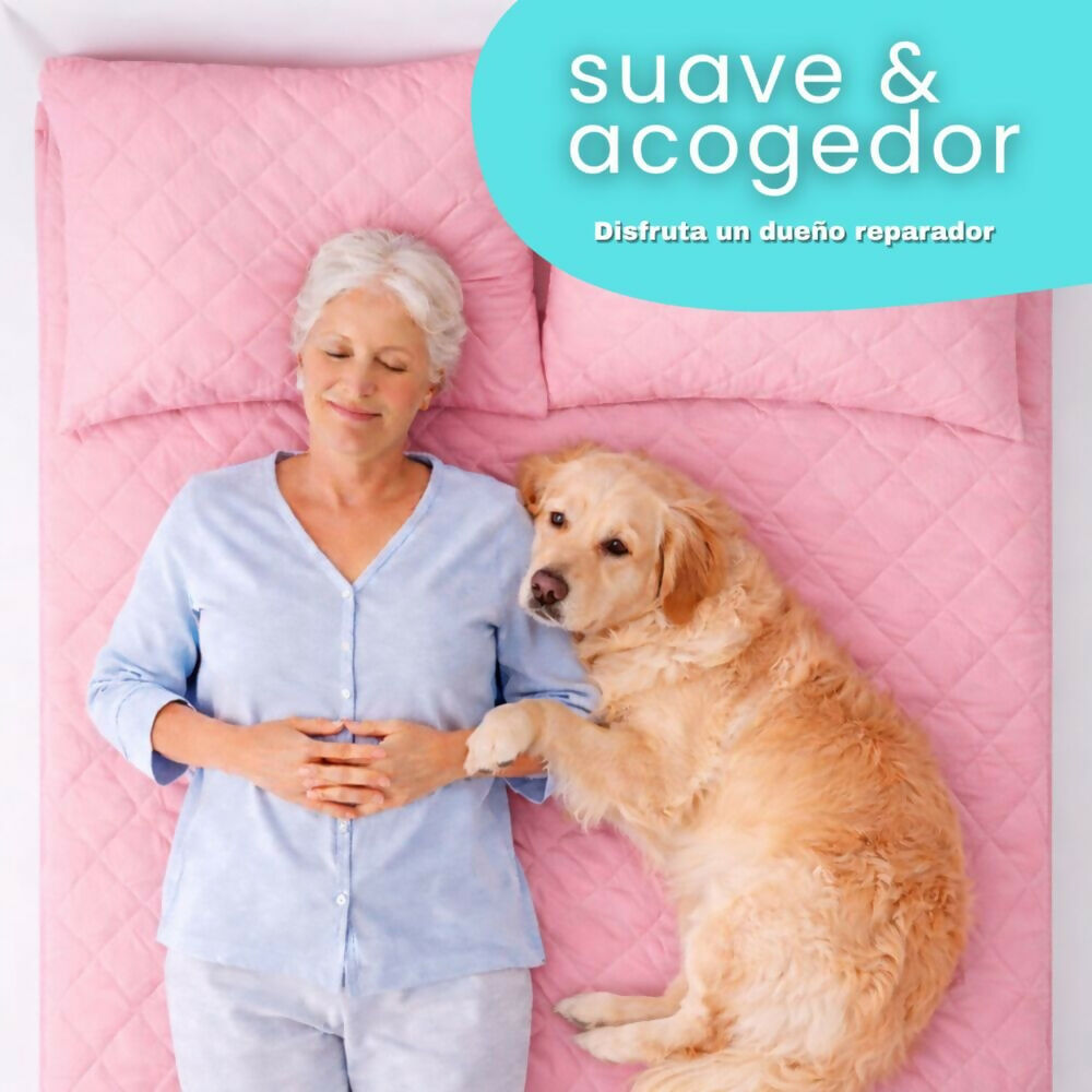 Combo protector colchon queen antifluido rosado 160x190cm