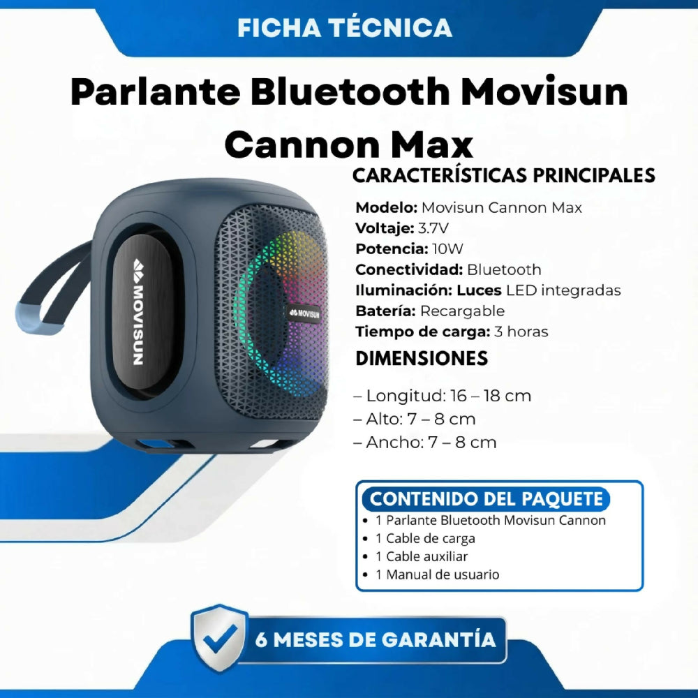 Parlante Bluetooth Movisun Cannon Max Potencia Con Bajos Reforzados