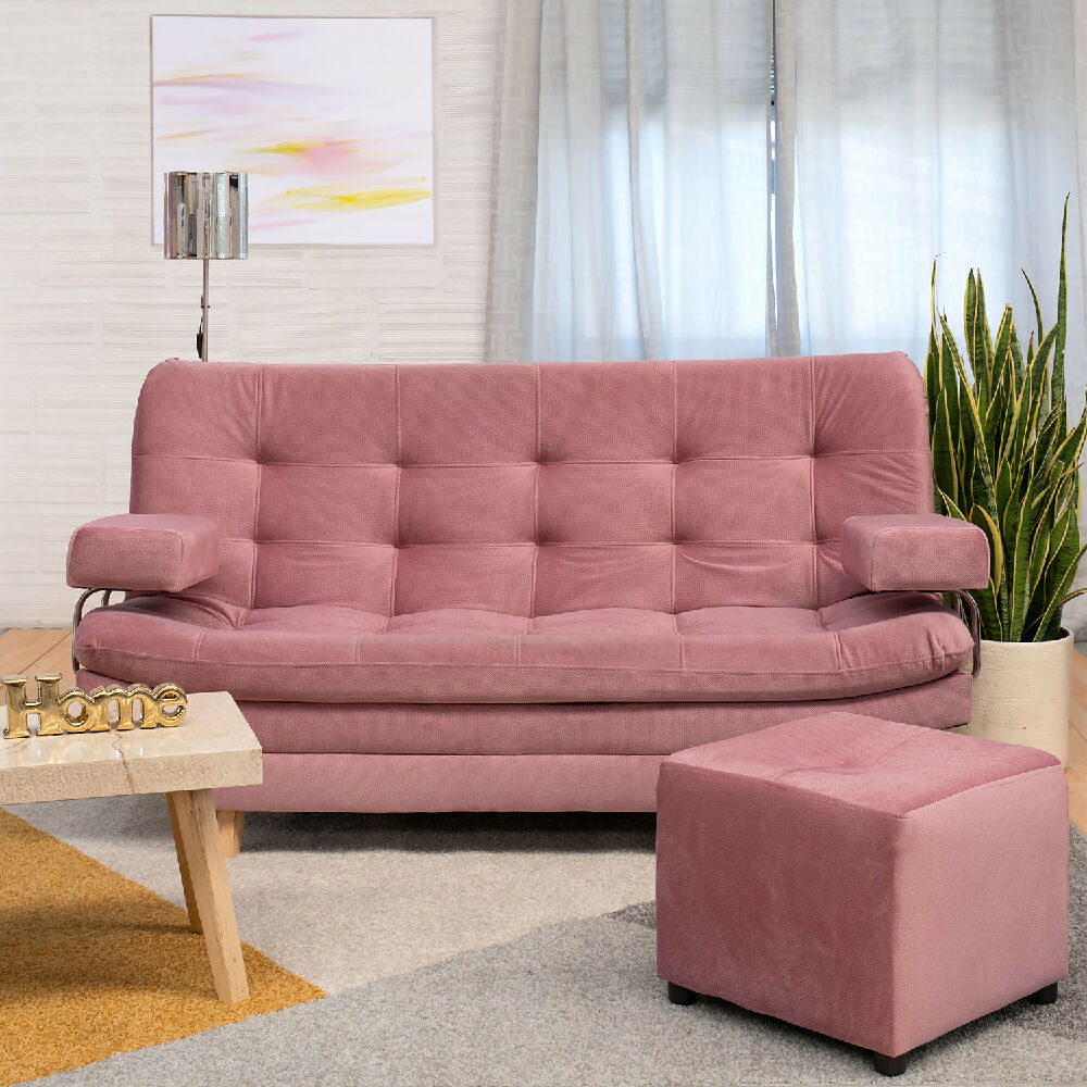 Sofá Cama Valencia Rosa + Puff