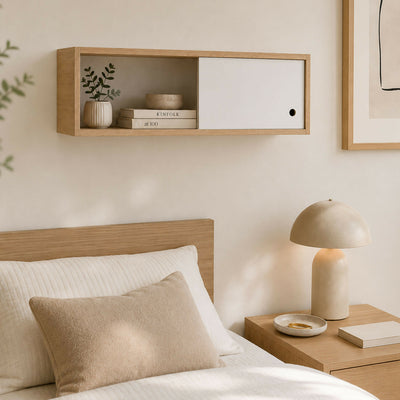 Repisa Rectángulo Nórdica, Blanco + Madera Natural blanco y madera natural para combinar con cualqui